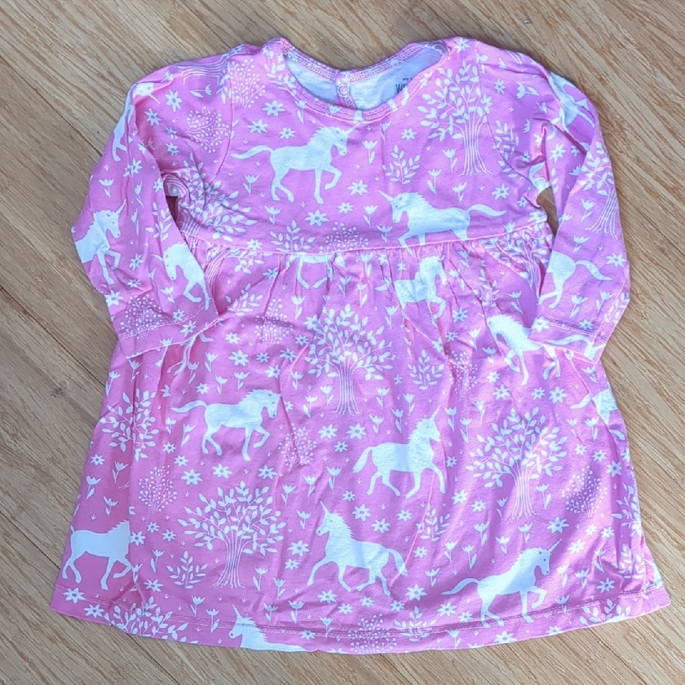 Winter Water Factory Pink Unicorn Dress, 18 Month Size
